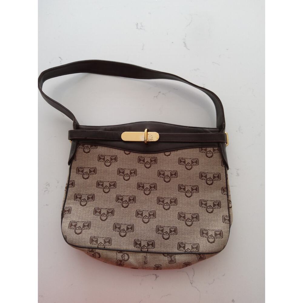 Vtg leather canvas old money purse monogram clasp w/leather wrap brown heritage